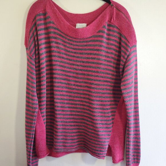 Wrap London Luxurious Soft Alpaca Sweater Striped Neck Zip Relaxed Fit Large - Picture 2 of 10
